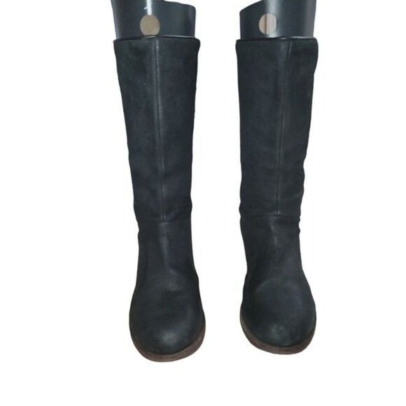 Ugg Cary Womens Black Suede Boots Leather Laces Up Back 8 Western Moto Biker Y2K - Picture 2 of 10